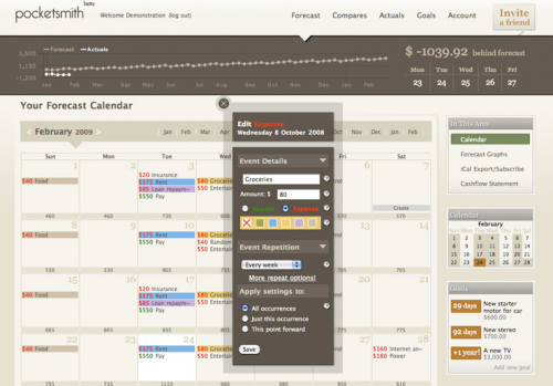 PocketSmith Calendar