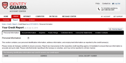 Identity Guard Credit Report Screen Identity Guard Credit Report Screen