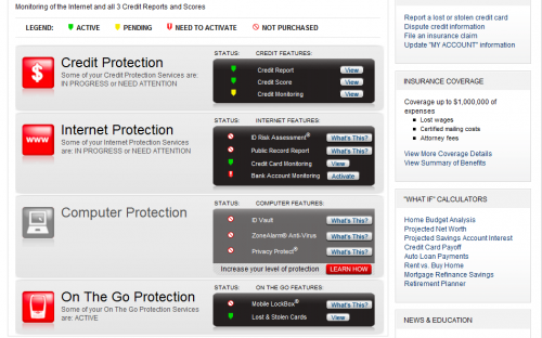Identity Guard Protection Services Screen Identity Guard Protection Services Screen