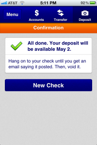 ING Direct Checkmate Deposit Confirmation