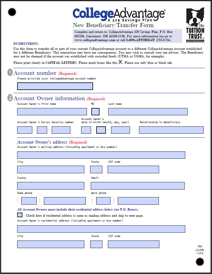 Transferring a CollegeAdvantage 529 Savings Plans PT Money