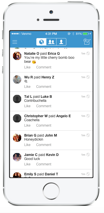 Venmo on iPhone Live Feed