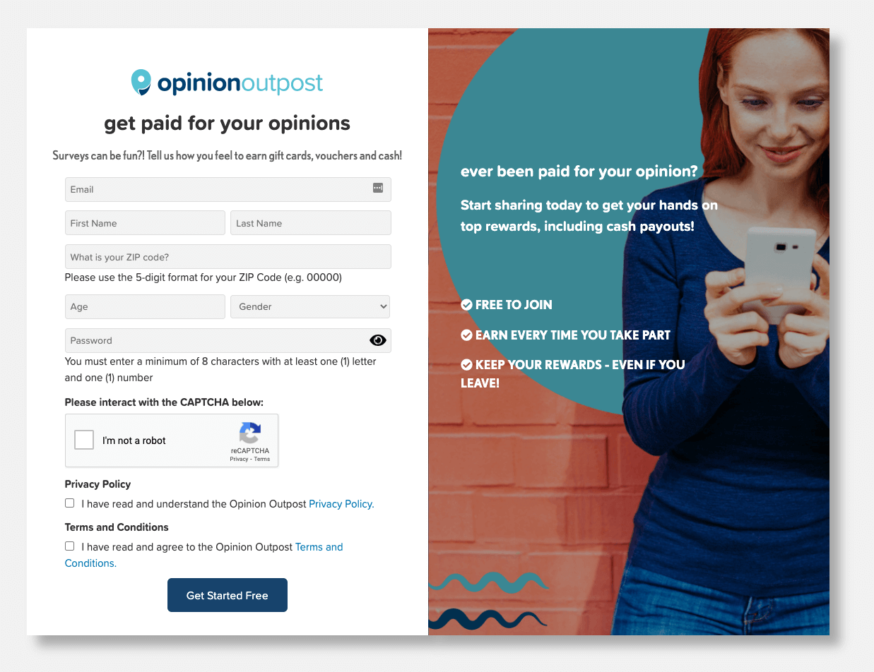 Opinion Outpost Signup Page